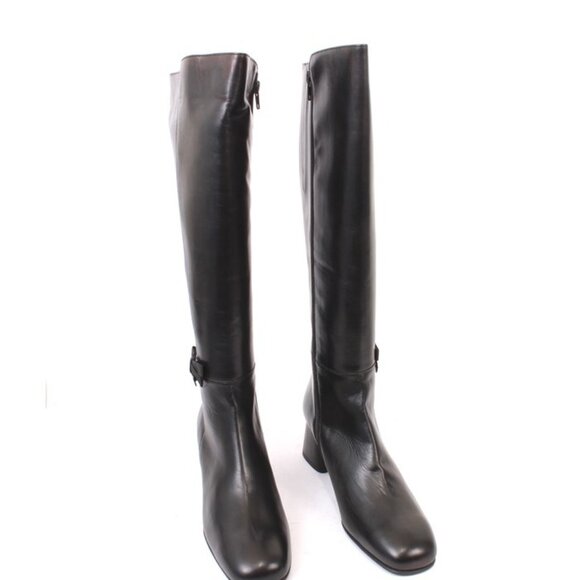 Luca Grossi 871 Black Leather Zip-Up Knee High Platform Boots - Picture 2 of 8